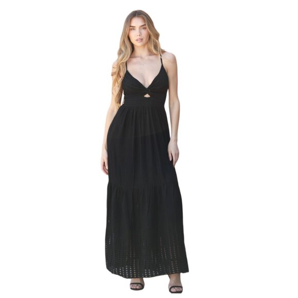 Angie Dresses & Skirts - Angie Black Eyelet Embroidered Twist Front Cut Out Maxi Dress C4E05-EM20